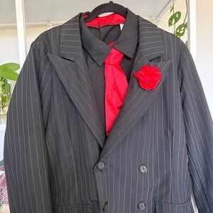 Halloween outfit Black Pinstripe Men's Blazer with Red Accents